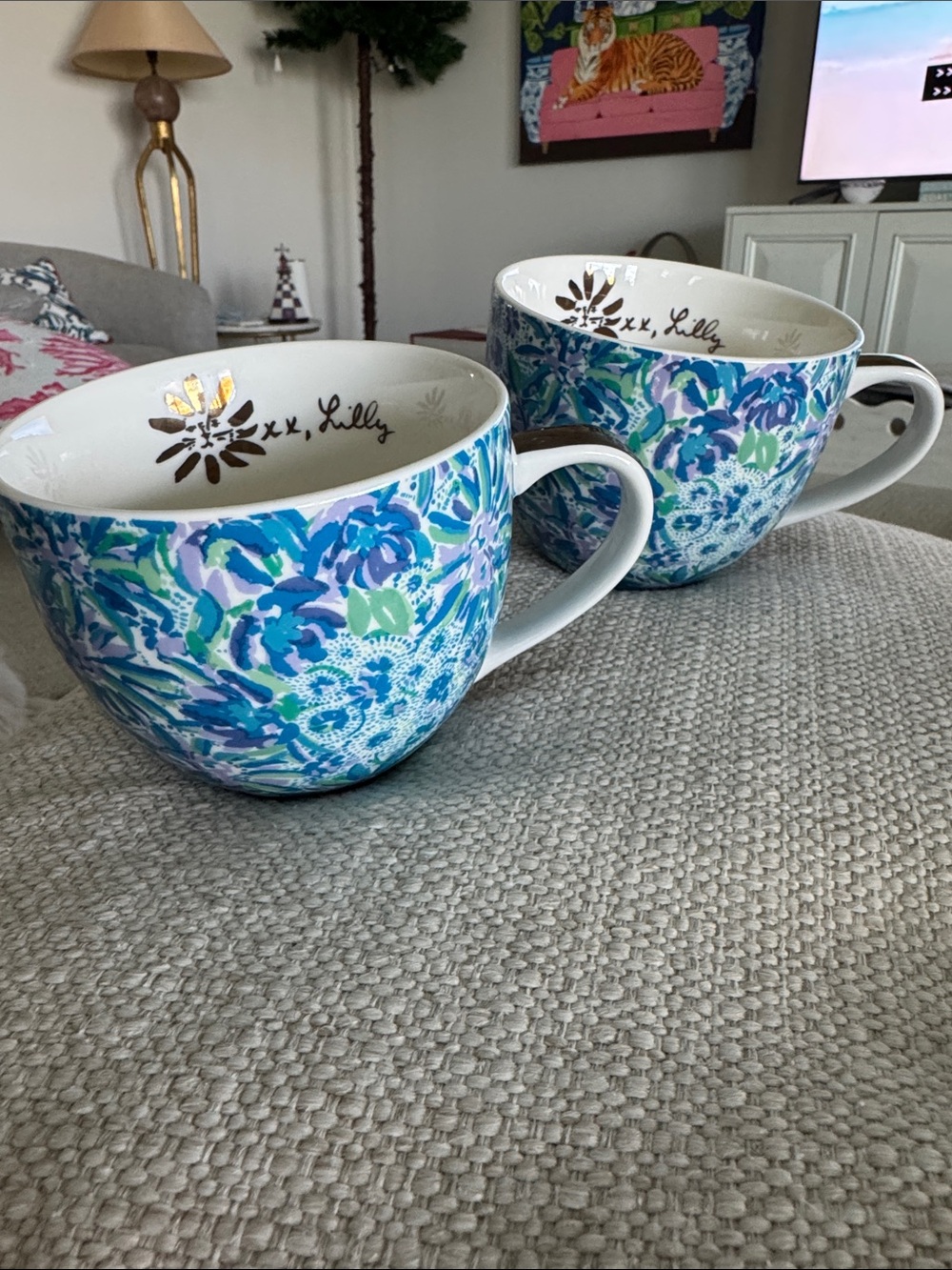 Lilly Pulitzer Blue, Green & Purple Ceramic Mug Set of 2 NWOT
